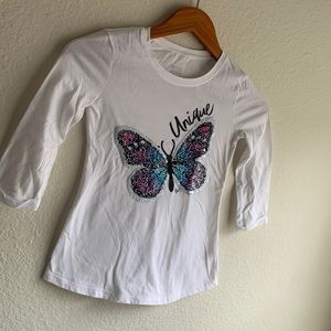 Girls Justice 3/4 Sleeve Butterfly Tee